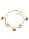 Red Fruit Hawthorn And White Flower Enamel Charm Bracelet Jewelry Gift