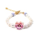 Pansy Pink Flower Natural Freshwater Pearl Enamel Bracelet