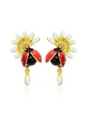 Daisy White Flower And Ladybug Enamel Stud Earrings