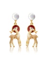 Cute Deer Elk With Sun And Pearl Enamel Dangle Earrings