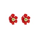 Red Purple Flower With Crystal Enamel Earrings