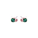 White Pigeon Pink Flower And Green Crystal Enamel Earrings