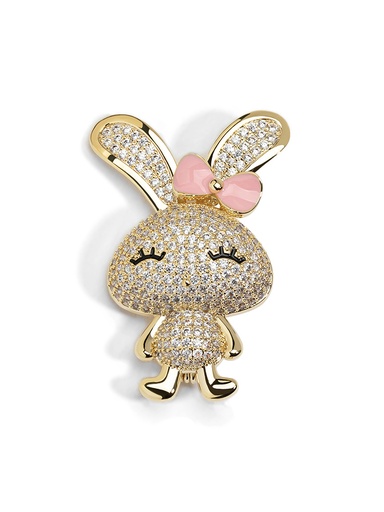 Zircon Rabbit With Enameled Pink Bow Enchanted Encounter Brooch