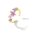 Purple Pink Flower And Crystal Enamel Adjustable Ring Jewelry Gift