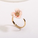 Pink Flower Camellia And Crystal Enamel Adjustable Ring Jewelry Gift