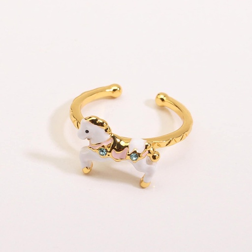 Carousel White Horse And Crystal Enamel Adjustable Ring Jewelry Gift