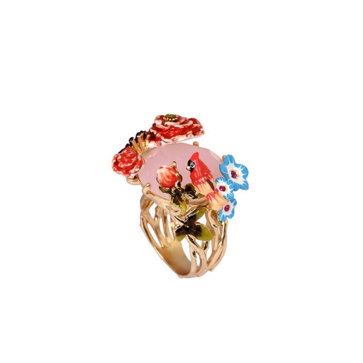 Red Blue Flower Bird And Stone Enamel Ring Jewelry Gift