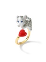 Cat Kitty Kitten Red Heart Enamel Adjustable Ring