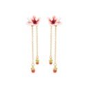 Pink Flower And Red Berry Tassel Enamel Earrings Jewelry Gift