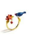 Blue Bird With Berry Enamel Adjustable Ring Jewelry Gift