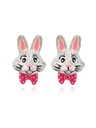 Rabbit Bunny Judy With Pink Bow Enamel Stud Earrings