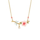 Pink Flower And Dragonfly Crystal Pearl Enamel Pendant Necklace Jewelry Gift