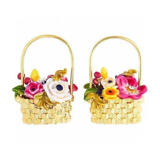 Flower Basket Enamel Hook Earrings Jewelry Gift