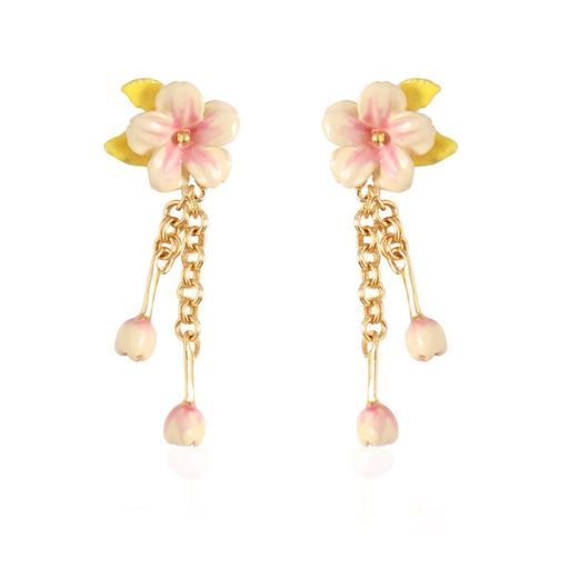 Peach Flower Blossom Enamel Dangle Earrings