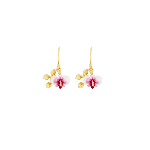 Butterfly Orchid Flower Blossom Enamel Hook Earrings