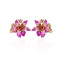 Purple Flower With Crystal Enamel Stud Earrings