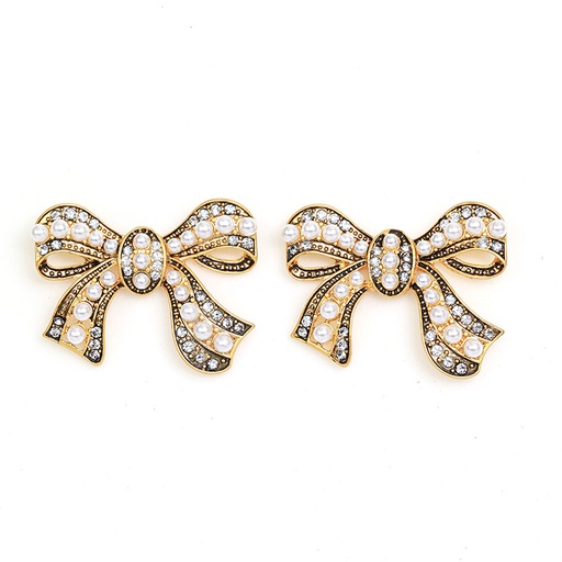 Inlaid Zircon Pearl Bow Retro Vintage Stud Earrings