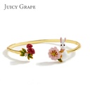 Rabbit Bunny Pink Flower Mushroom Zircon Enamel Bangle Bracelet