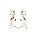 Fairy Tale Series Snow Princess Zircon Enamel Stud Clip Earrings