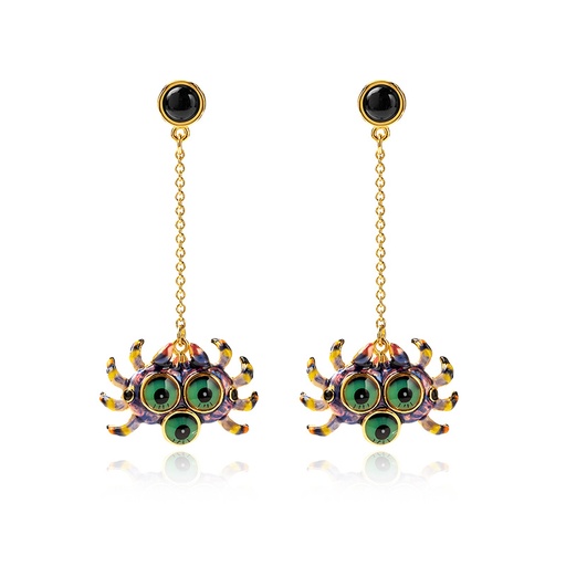 Big Eyes Spider Long Pendant Enamel Earrings