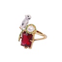 Hand Painted Enamel Glaze SnowWolf Square Red Crystal Prong Setting Ring