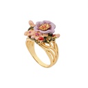 Purple Apricot Flower And Crystal Enamel Ring Jewelry Gift