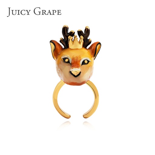 Deer Elk With Crown Enamel Adjustable Ring