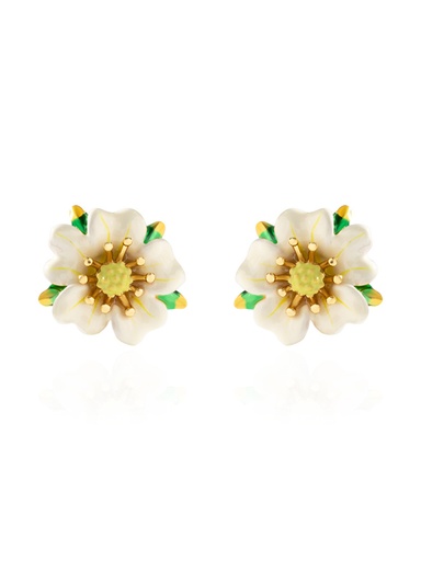 Strawberry White Flower Enamel Stud Earrings Jewelry Gift