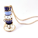 Teacup Pendant Long Chain Enamel Necklace