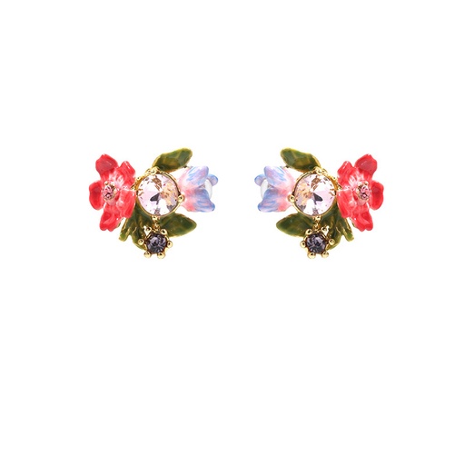 Pink Purple Red Blue Pansy Flower And Zircon Enamel Stud Earrings Jewelry Gift