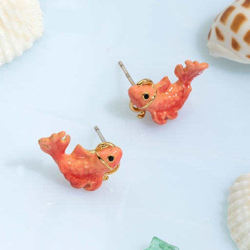 Red Fish Koi Enamel Stud Earrings Jewelry Gift