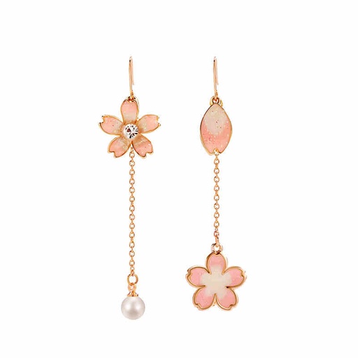 Cherry Blossom Pearl Asymmetrical Hook Earrings