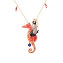 Orange Seahorse and Penguin Enamel Pendant Necklace Jewelry Gift