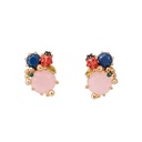 Ladybug And Blue Pink Stone Enamel Stud Earrings