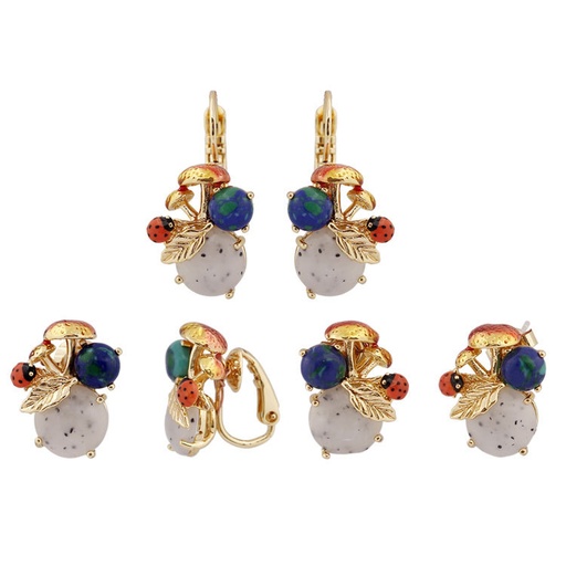 Mushroom Ladybug And Stone Enamel Earrings