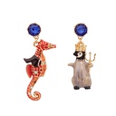 Penguin and Seahorse Enamel Asymmetrical Earrings