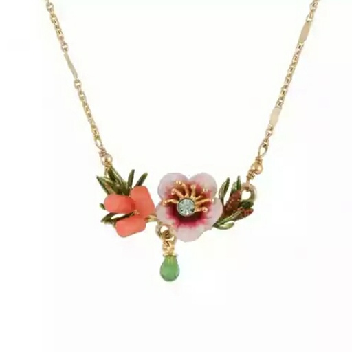 Plating Gold Fund Enamel Glaze Cotton Rose Flower Crystal Drip Necklace Clavicle Chain