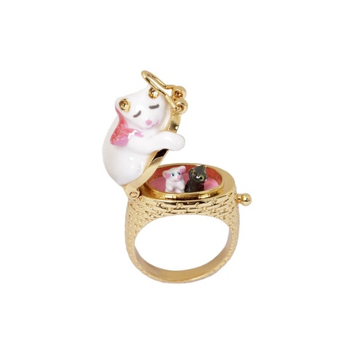 Sweet Sleeping Cat Kitty Kitten Enamel Ring