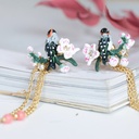 Bird On Cherry Blossom Branch Enamel Earrings