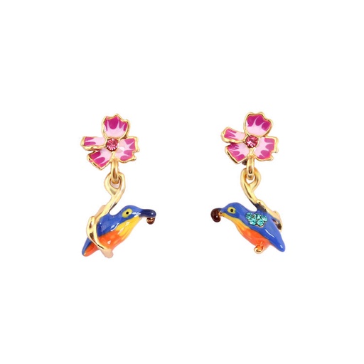 Flower And Bird Enamel Earrings