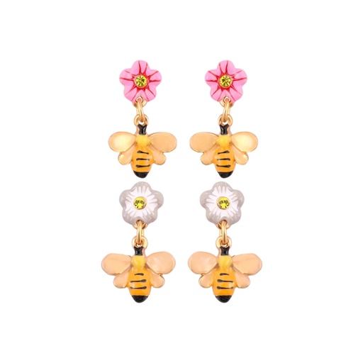 White Pink Flower Bee Enamel Earrings Jewelry Stud Earrings