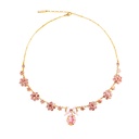 Pink Bow And Flower Crystal Enamel Pendant Charm Necklace