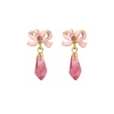 Pink Bow And Crystal Enamel Earrings